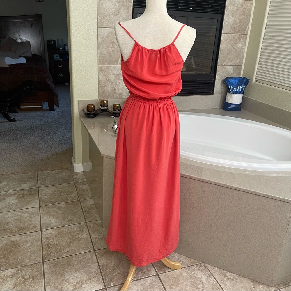 J Crew Coral Peach Silk Chiffon Maxi Gown in Coral, Women's Size 2 Petite - Picture 12 of 13